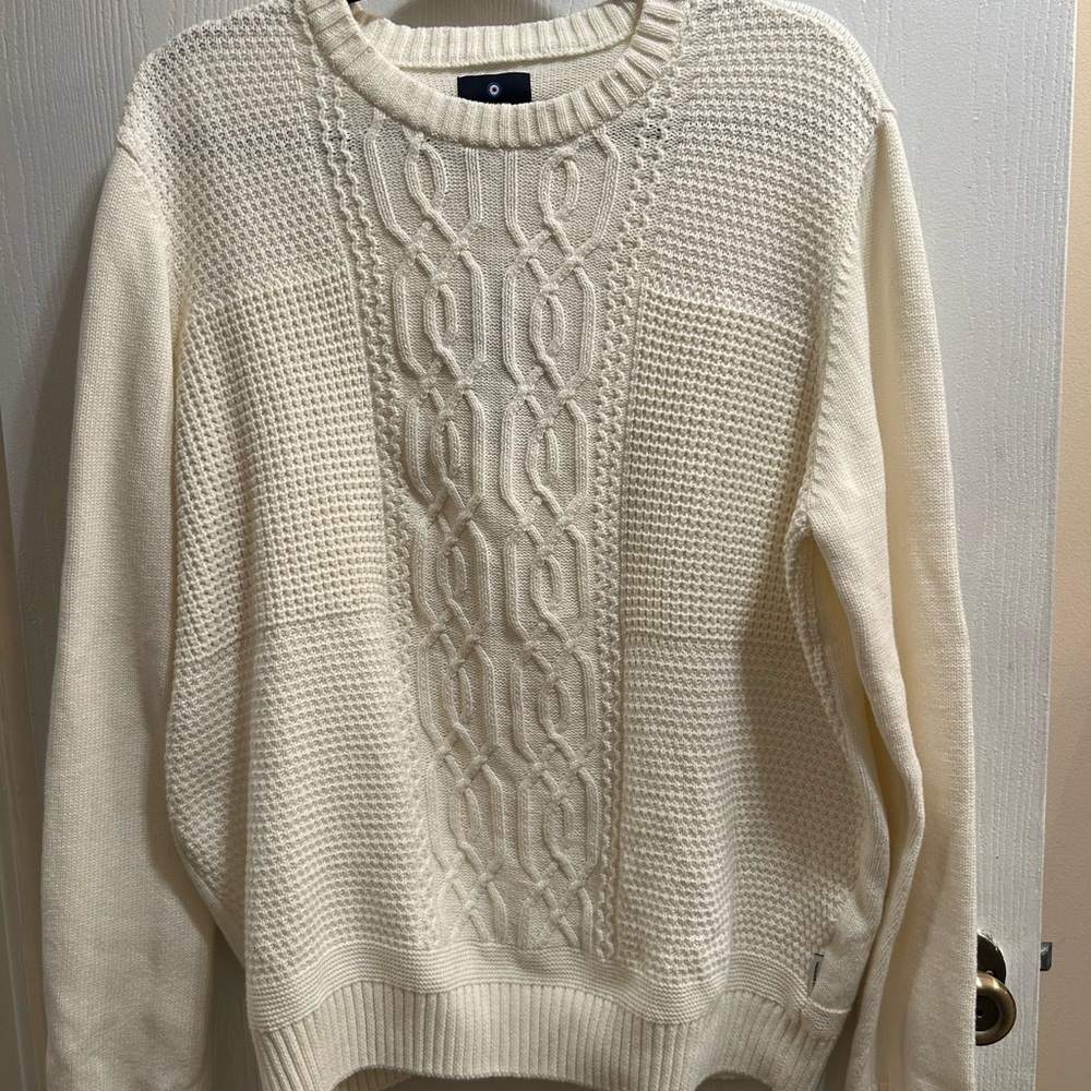 Ben Sherman Cream Crewneck Sweater with Cable Knit Design